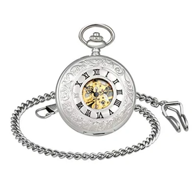 Afbeelding van MICGIGI Unisex zakhorloge mechanische handwind dubbele cover analoge skelet met ketting, Klassiek