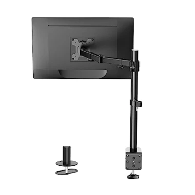 Afbeelding van WALI enkele monitorarm voor scherm tot 27 inch, scharnierende monitorhouder, verstelbare bureaumonitorstandaard met kantelbaar draaibaar, houdt 10 kg, VESA 75 en 100 mm, zwart (M001)