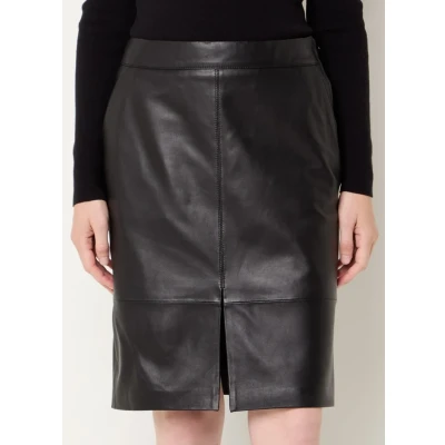 Afbeelding van STUDIO AR dames Yora high waist mini kokerrok van schapenleer in de kleur Zwart, maat: 38