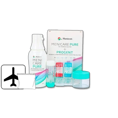 Afbeelding van Menicare PURE + Progent [flight pack] 2x 70ml 4x 5ml 1x zipbag lenzenvloeistof