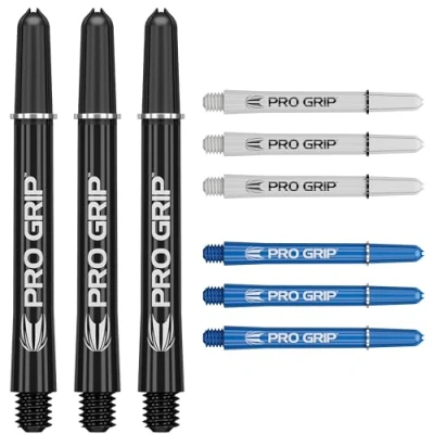 Afbeelding van Target Darts Pro Grip Shafts Set van 9 3 Kleuren, Zwart/Wit/Blauw Middel, 48mm Dart Stems, Professionele Accessoires, 2BA Schacht Multipack met Ringen
