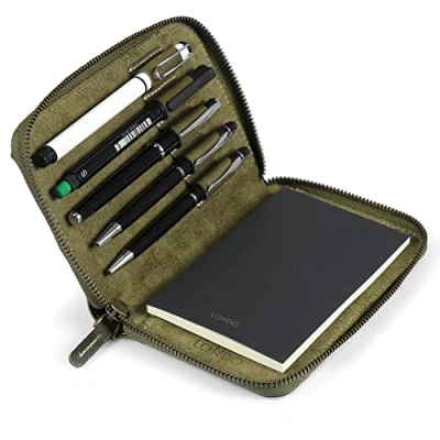 Afbeelding van Londo Lederen Padfolio met pennenhouder Notepad en ritssluiting (Green), OTTO485