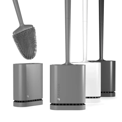 Afbeelding van SAVEGA siliconen toiletborstel met platte en buigzame kop van sneldrogende houder moderne wc borstel voor wandmontage zonder boren (grijs, mat)