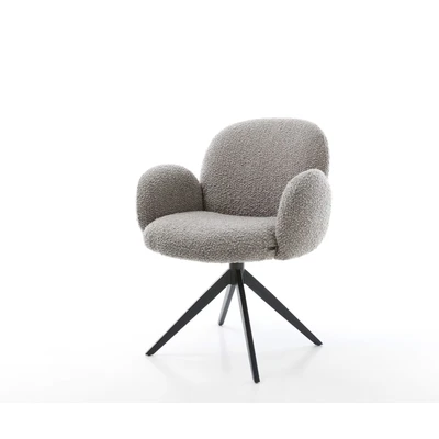 Afbeelding van DELIFE Draaistoel Nube Flex met armleuning bouclé zilver grijs kruisframe breed zwart pocketveer kern 360 draaibaar