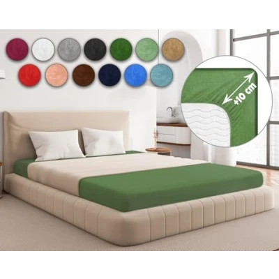 Afbeelding van Sesto Senso Hoeslaken 160 x 200 cm, donkergroen, voor topper, badstof, met elastiek, 100% katoen