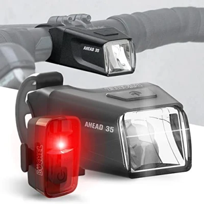 Afbeelding van Büchel Ahead Fietsverlichtingsset, 35/15 lux design in het midden van stuur, StVZO goedgekeurd, oplaadbare fietslamp, led voor en achterlicht, fietslicht, zwart