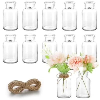 Afbeelding van Lannvan 12 mini glazen vazen kleine voor tafeldecoratie bruiloft decoratieve met koord vaas moderne vaatwasmachinebestendig 130 ml