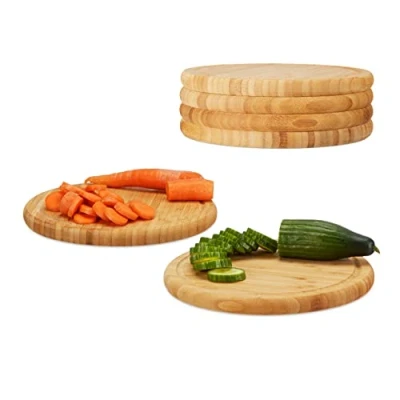 Afbeelding van Relaxdays ontbijtplanken set 30 cm diameter snijplank bamboe serveerplank keukenplank Pak van 6