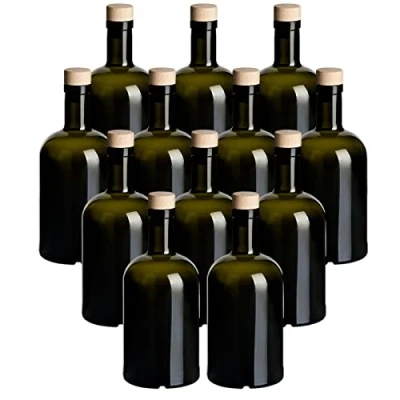 Afbeelding van gouveo Set van 12 glazen flessen, 500 ml, klassiek antiek met houten kurk, lege fles, 0,5 l, glas om te vullen, fles voor likeur, jenever, gin, olie, azijn