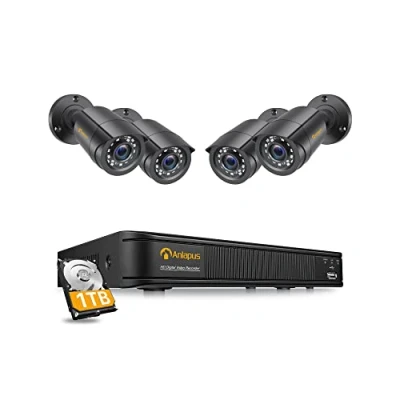 Afbeelding van Anlapus 1080P Bewakingscamera Set 4 Buiten Camera met 8CH H.265+ DVR en 1TB HDD, Bewegingsdetectie, 24M IR Nachtzicht
