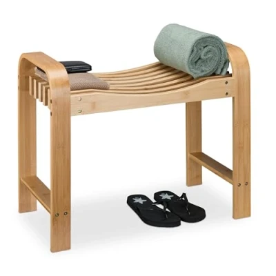 Afbeelding van Relaxdays badkamerkrukje bamboe tot 120 kg 54 x 65 33 cm laag krukje handgrepen