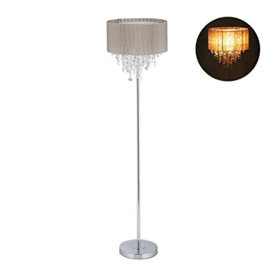 Afbeelding van Relaxdays vloerlamp woonkamer kristal staande lamp grijs stof retro klassiek