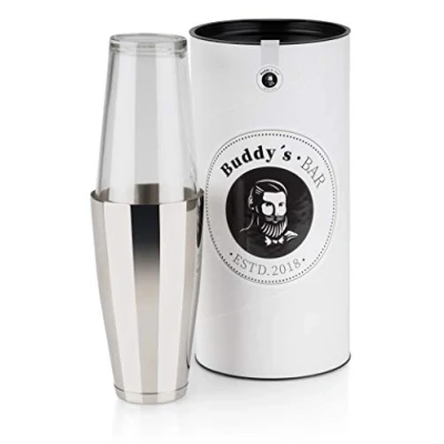 Afbeelding van Buddy&#039;s Bar Boston Shaker, 700 ml beker + 400 glas, geschikt voor levensmiddelen, vaatwasmachinebestendig, elegante cocktailshaker inclusief geschenkdoos, gepolijst roestvrij staal