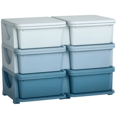 Afbeelding van HOMCOM Ladekast voor kinderen met opbergruimte Opbergdozen Speelgoedorganizer Speelgoedkist drie niveaus de kinderkamer 3 6 jaar Kindermeubels Blauw 75 x 37 56,5 cm