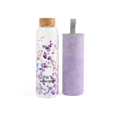 Afbeelding van waterdrop® Glas Drinkfles 600 ml Met neopreen deksel Boost Melange