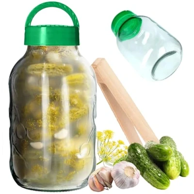 Afbeelding van KADAX Weckpot met tangen, komkommerglas deksel van kunststof, glazen ballon, voorraadpot voor komkommers, inmaakpot, luchtdicht, conservering (3 liter)