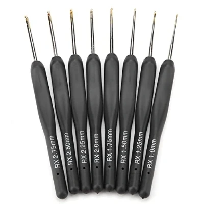 Afbeelding van 8 stuks aluminium haaknaalden set, 1 mm 2,75 gladde breinaalden kit, ergonomische zwarte Soft Grip handgrepen, longknit naalden weven garen set