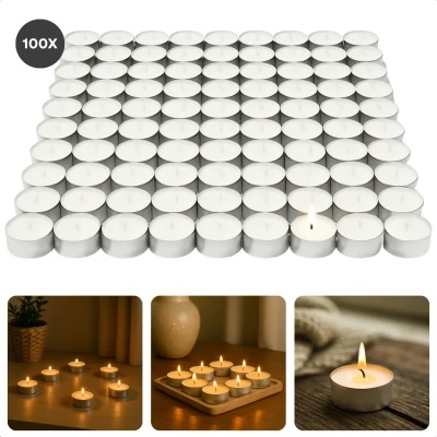Afbeelding van Cheqo Waxinelichtjes 100 Stuks Theelichtjes Kaarsjes Waxine Lichtjes met Lange Brandtijd Sfeerverlichting 4 Uur Brandduur