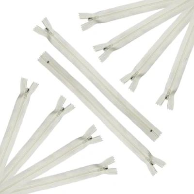 Afbeelding van Trimz 45cm ( 18&quot;) one way end stop zip met 4mm tanden crème x 10 stuks, polyester, 45 cm