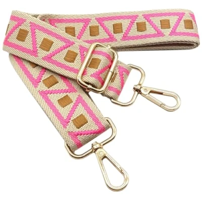 Afbeelding van Gekleurde schouderriem voor damestassen, brede tasriem, roze bruin, verstelbare met gouden karabijnhaak, duurzaam crossbody tas, handtas, doe het zelf schouderaccessoires