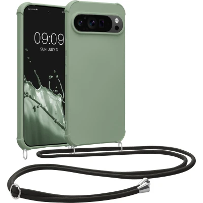 Afbeelding van kwmobile telefoonhoesjegeschikt voor Google Pixel 9 Pro XL Hoesje van siliconen met telefoonkoord In grijsgroen