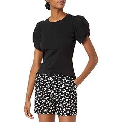 Afbeelding van Amazon Essentials Dames Classic Fit Twist Sleeve Crewneck T Shirt, Zwart, XL