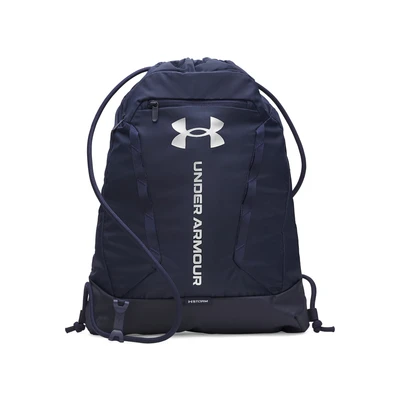 Afbeelding van Under Armour UA Hustle Sackpack Midnight Navy/Midnight Navy/Metallic Zilver OSFM, Zilver, Eén maat