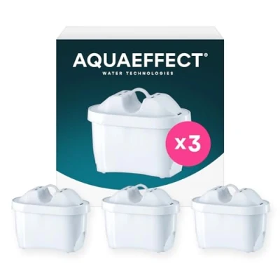 Afbeelding van AQUAEFFECT MAX+ Waterfilterpatroon, 3 stuks, compatibel met Brita Maxtra+ waterfilterkan, waterfilterpatronen tegen chloor en kalk, betere smaak, 150 l of 30 dagen filtervermogen
