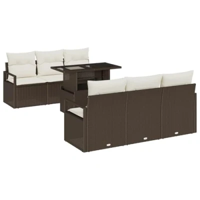 Afbeelding van vidaXL 7 delige Tuin Sofa Set met Kussens Bruin Poly Rattan