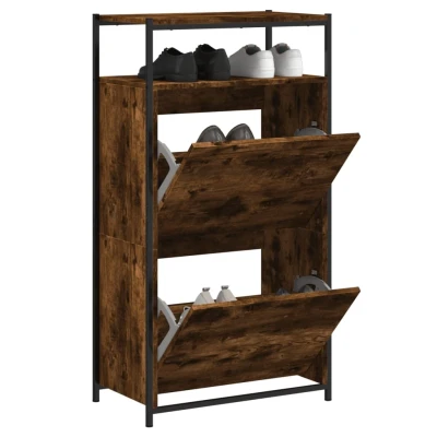 Afbeelding van Schoenenkast 60x34x112 cm bewerkt hout gerookt eikenkleurig