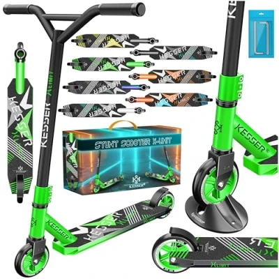 Afbeelding van KESSER® stuntstep X Limit 360 besturing Robuuste fun scooter met ABEC 9 kogellagers, 100 mm PU wielen, kick stadsscooter trick voor kinderen, volwassenen, Groen/Zwart