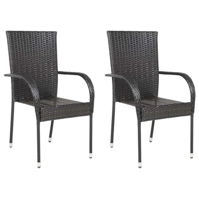 Afbeelding van Tuinstoelen stapelbaar 2 st poly rattan bruin