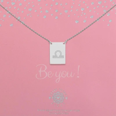 Afbeelding van Zilveren ketting stainless steel met rechthoek gegraveerd sterrenbeeld weegschaal
