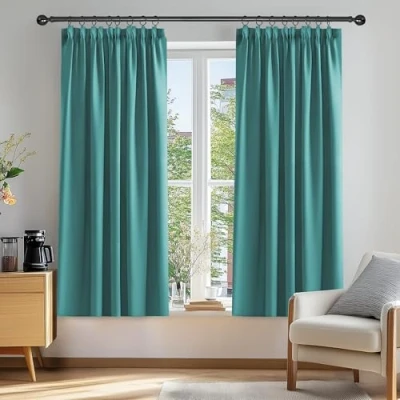 Afbeelding van Deconovo Verduisteringsgordijnen Plooiband in Zacht Stof, 117x138 cm (B x H), Turquoise, 2 stuks, Gordijn Warmte isolerend voor Slaapkamer, Woonkamer