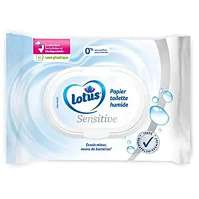 Afbeelding van Lotus Sensitive vochtig toiletpapier, zonder kleur en geurstoffen, FSC vezels, 100% natuurlijke oorsprong, 42 vellen (1 stuk)
