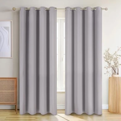 Afbeelding van Blumtal Set van 2 gordijnen, verduisteringsgordijn, ondoorzichtig, elegant gordijn met oogjes voor de slaapkamer, 115 x 132 cm, grijs…