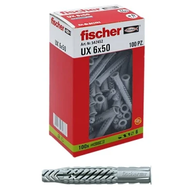Afbeelding van Fischer 100 pluggen UX, 6 x 50 mm, voor muur, geperforeerde baksteen, gipsplaat, 542452