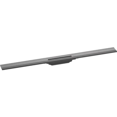 Afbeelding van hansgrohe RainDrain Flex 1000, 56053340, in te korten, voor wandmontage, geborsteld zwart, chroom, kant en klaar set douchegoot, 100 cm