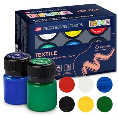 Afbeelding van Decola Nevskaya Palitra Set di Colori per Tessuti e Abbigliamento pitture permanenti Alta qualità 6 x 20 ml