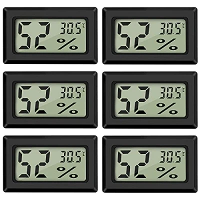 Afbeelding van Thlevel Digitale minithermometer en hygrometer met lcd scherm, 6 stuks, meet temperatuur luchtvochtigheid, voor koelkast, aquarium, 50C +70C (6 stuks A)