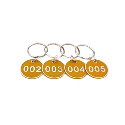 Afbeelding van Sleutelhanger, aluminiumlegering, metaal, genummerd, nummers 1 50, 50 stuks tot geel