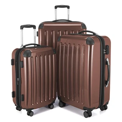 Afbeelding van HAUPTSTADTKOFFER ALEX koffer met harde schaal, trolley, rolkoffer, reiskoffer, 4 dubbele wielen, uitbreiding, bruin, Set, kofferset