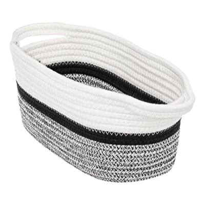 Afbeelding van Decoratie opbergmand met hengsels 7 liter grijs/zwart/wit 31 x 15 cm van polyester Opbergmanden