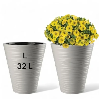 Afbeelding van MELTOM Bloembak, rond, met uitneembare inzetstuk, 3D effect, golven, grijs, maat L