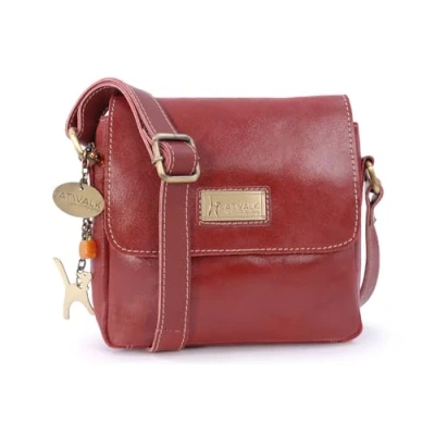 Afbeelding van Catwalk Collection Handbags Dames Kleine Distressed Leren Cross Body Tas Messenger/Koerierstas Organiser Werk iPhone/Smartphone SABINE S Rood