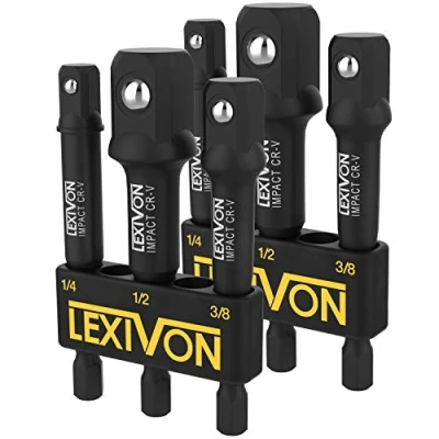 Afbeelding van LEXIVON [2 Pack] Impact Grade Socket Adapter Set, 3&quot; Extension Bit met houder 3 Delige 1/4&quot;, 3/8&quot;, en 1/2&quot; aandrijving, Pas uw boormachine aan een hoog koppel Wrench (LX 101X2)