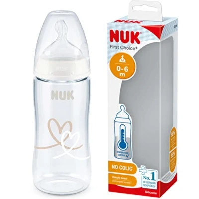 Afbeelding van NUK First Choice Drinkfles, 0 6 maanden, temperatuurregeling, zuignap van siliconen, koliekventiel, BPA vrij, 300 ml