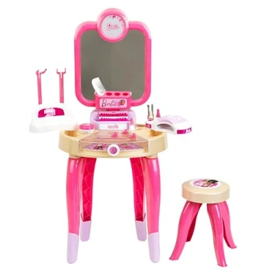 Afbeelding van Klein Toys Barbie beautystudio &quot;happy vibes&quot; incl. gebruiksvoorwerpen en nageldroger met lucht lichteffecten roze beige