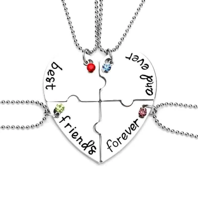 Afbeelding van Kasey Vriendschapsketting bff ketting voor 4 stuks Hart met steentjes