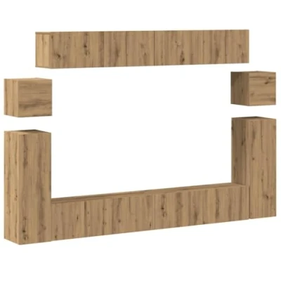 Afbeelding van vidaXL 8 delig Tv meubelset wandmontage bewerkt hout artisanaal eiken